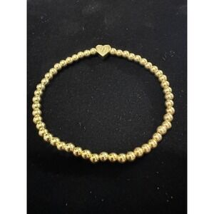 Gold Beaded Bracelet with Heart Charm Letter W Initial Stretchy‎